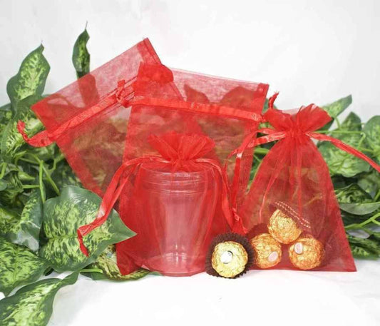 12 pcs-Red Organza Pouches 5" x 7"