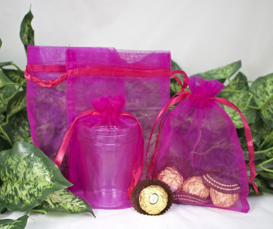 12 pcs-Fuchsia Organza Pouches 5" x 7"