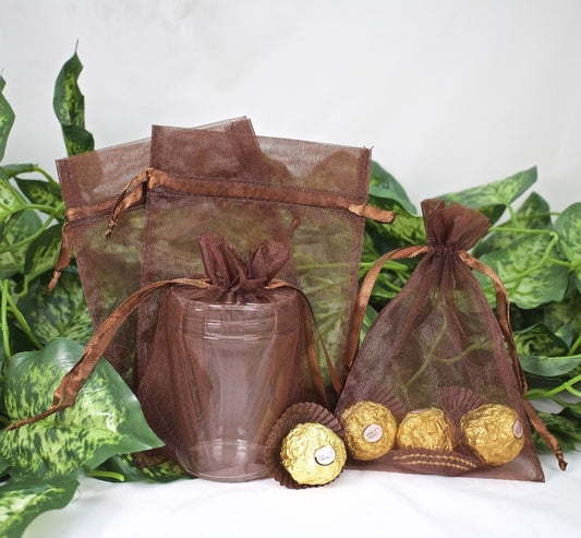 12 pcs-Brown Organza Pouches 5" x 7"