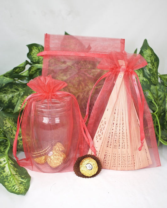 12 pcs-Red Organza Pouches 6" x 9"