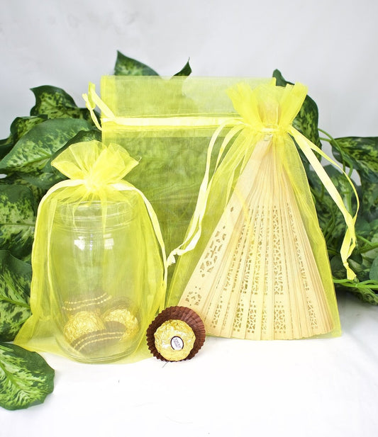 12 pcs-Yellow Organza Pouches 6" x 9"
