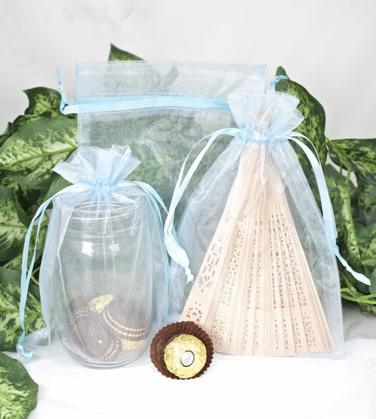 12 pcs-Lt.Blue Organza Pouches 6" x 9"