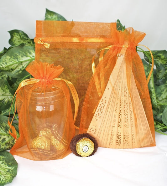 12 pcs-Orange Organza Pouches 6" x 9"