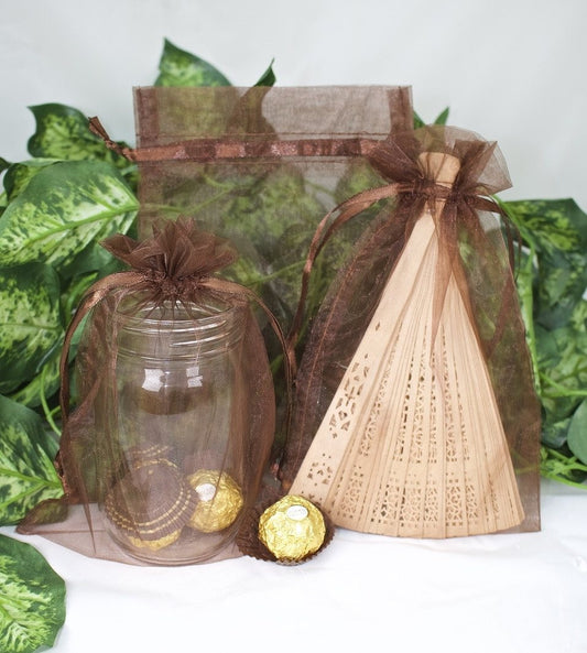 12 pcs-Brown Organza Pouches 6" x 9"