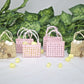 12 pcs- Ivory Checkered Square Tote Favor Bags