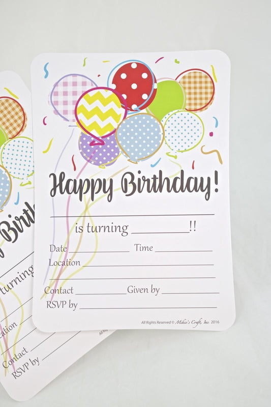 12 pcs-Birthday Party Invitation (Balloons)
