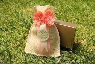 7" Burlap Pouches & Burlap Flower (Made)