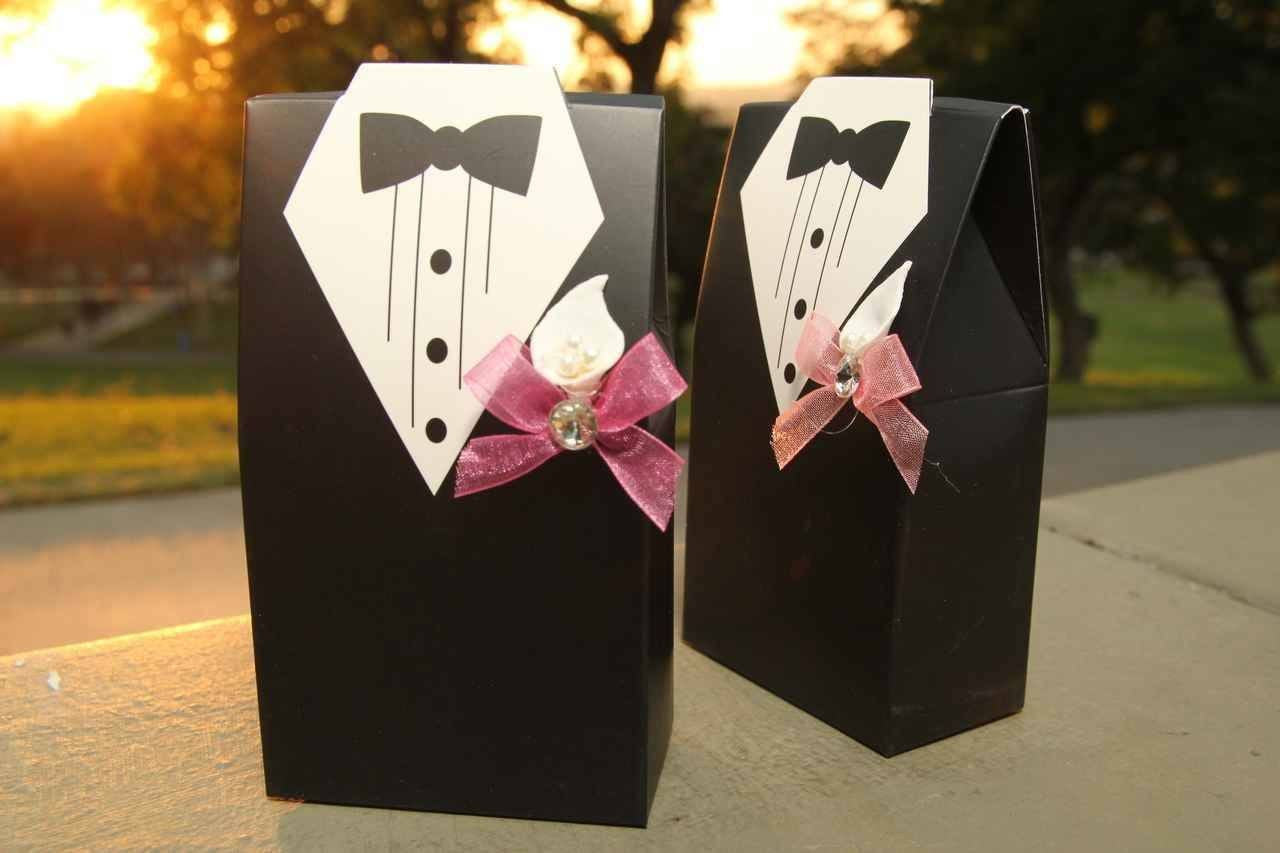 Tuxedo Favor Boxes with Crown & Candies