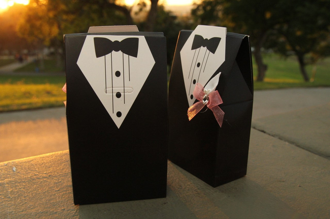 Tuxedo Favor Boxes with Crown & Candies