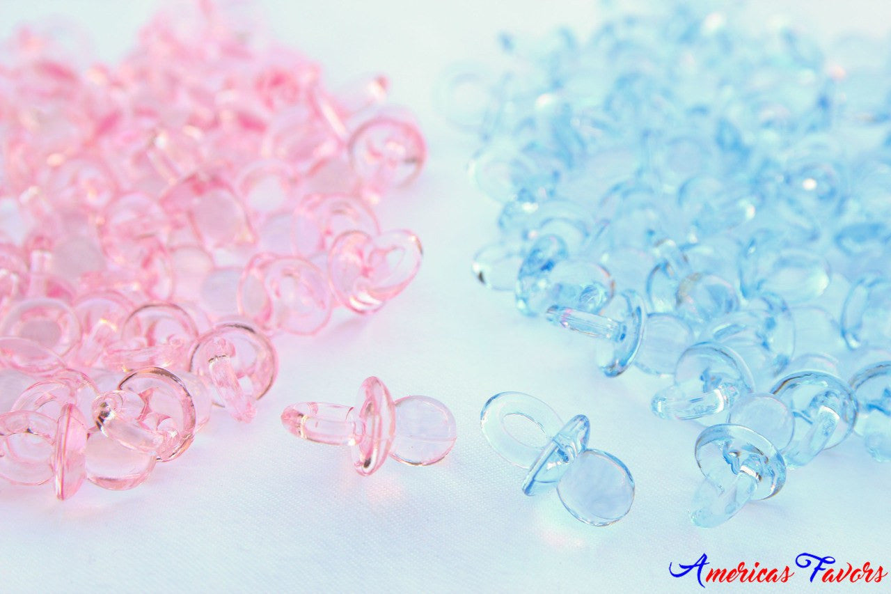 50 pcs- 3/4" Clear Pacifiers (Pink/Blue)