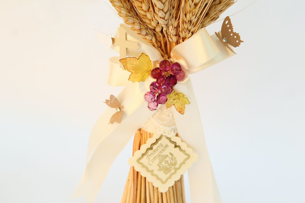 First Communion Ribbon Wrapped Wheat Centerpiece