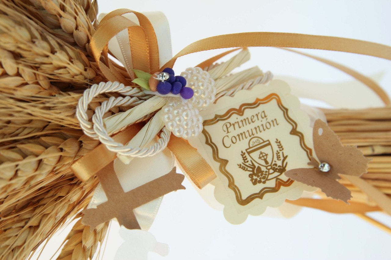 First Communion Ribbon Wrapped Wheat Centerpiece