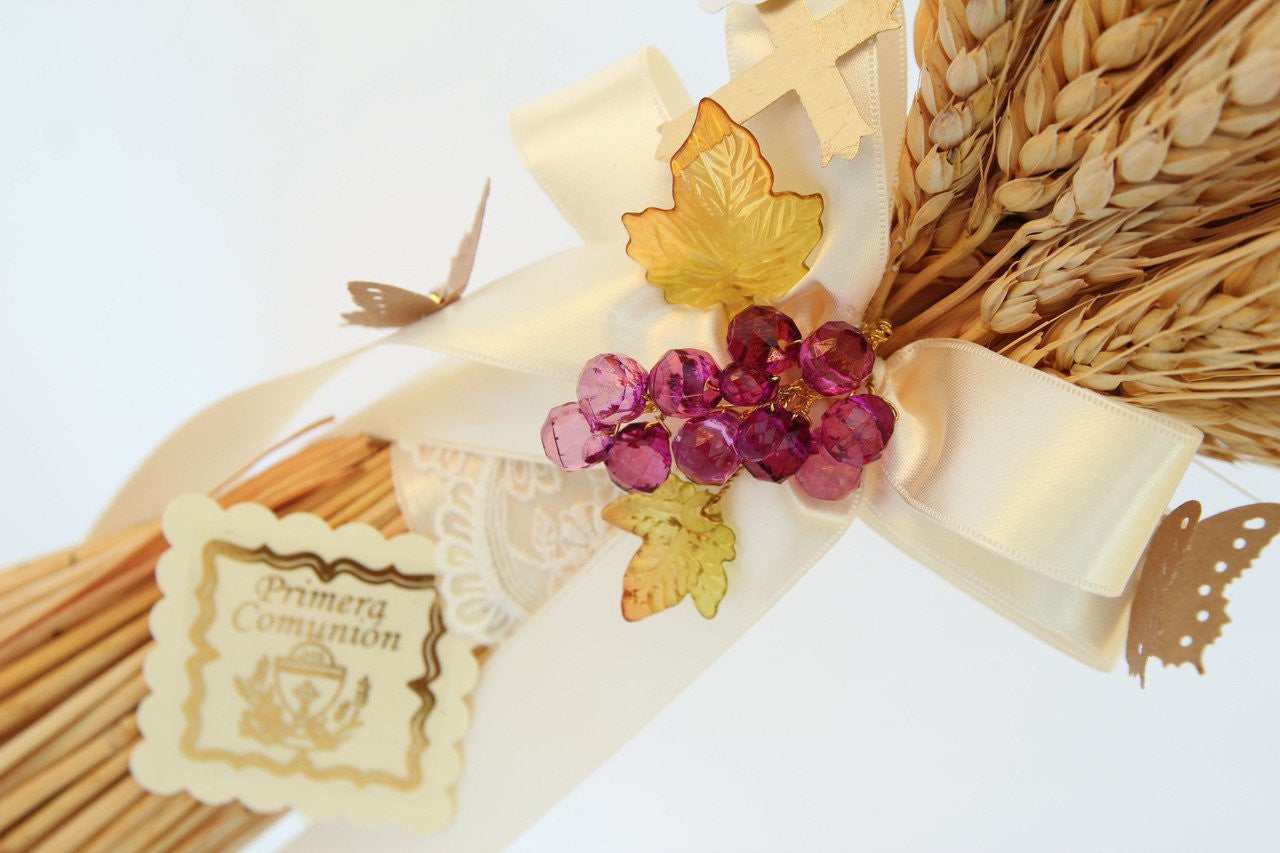 First Communion Ribbon Wrapped Wheat Centerpiece