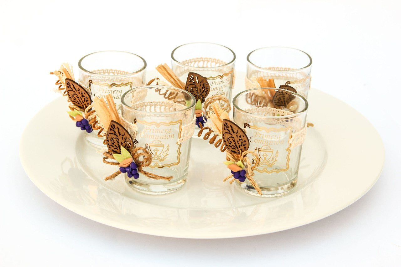 1 pc- First Communion Wheat & Grape Glass Containers