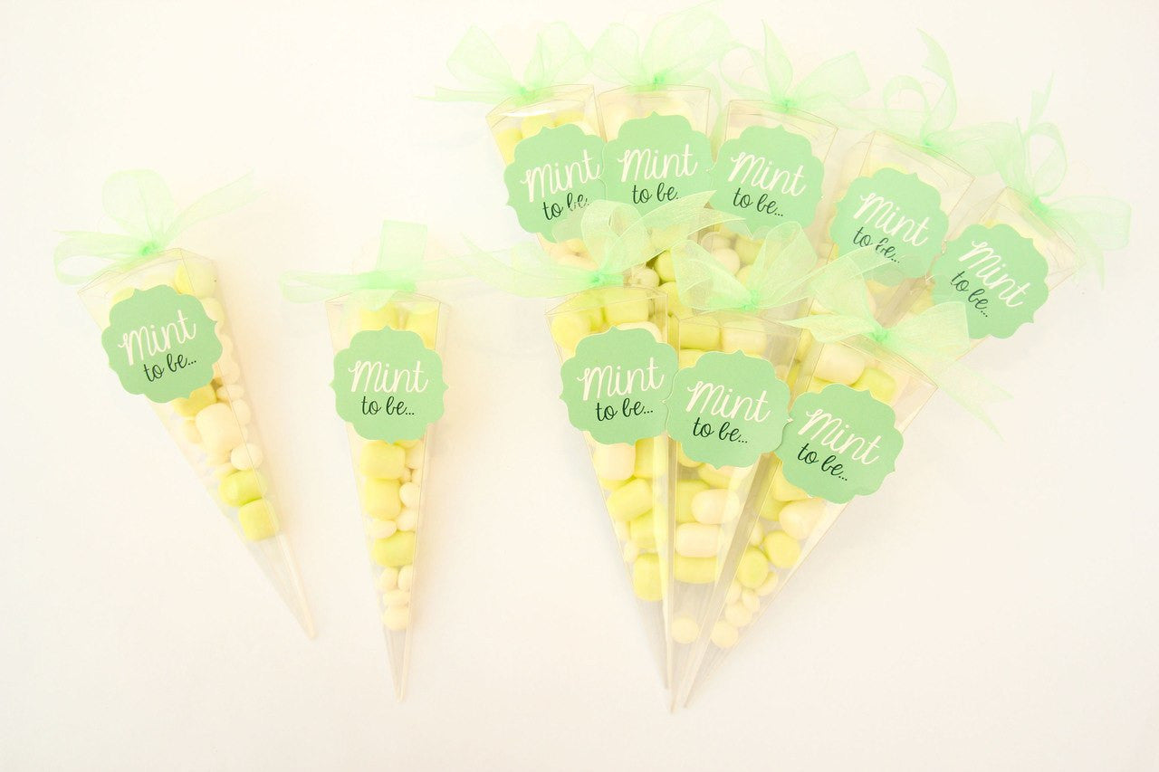 "Mint to be.." Clear Cone Box with Marshmallow Candies