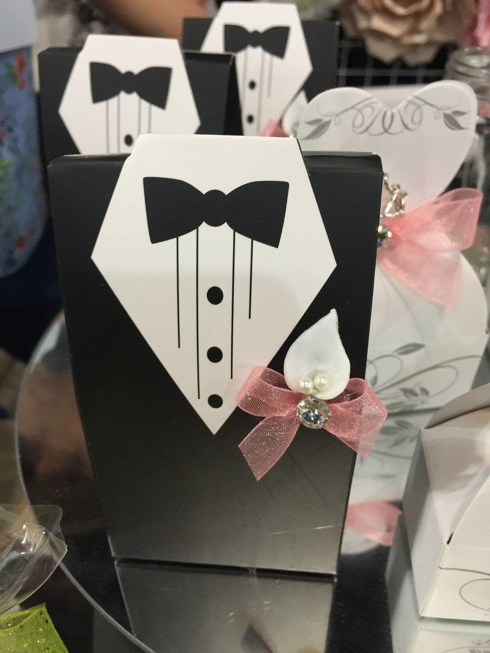 Tuxedo Favor Boxes with Crown & Candies