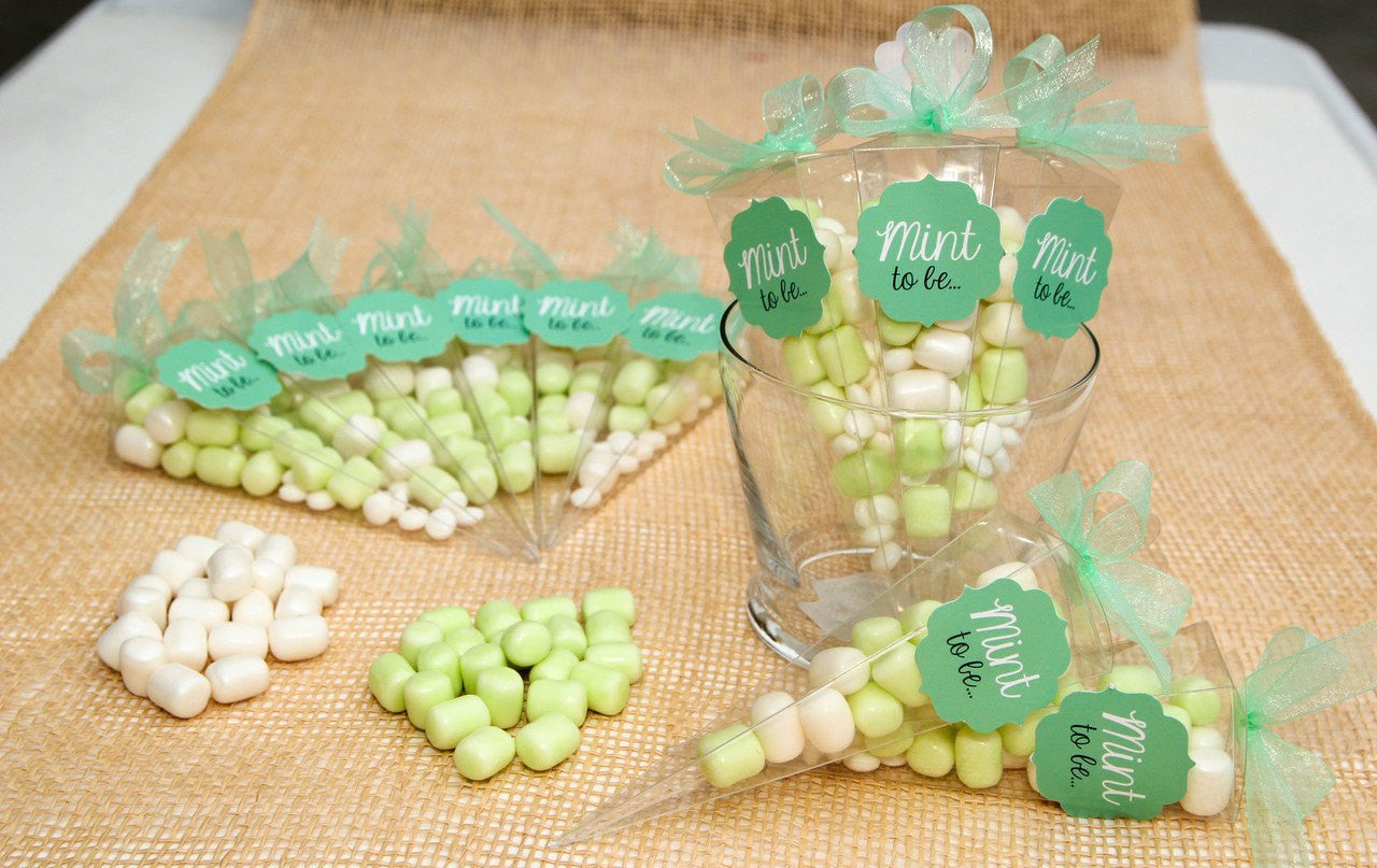 "Mint to be.." Clear Cone Box with Marshmallow Candies