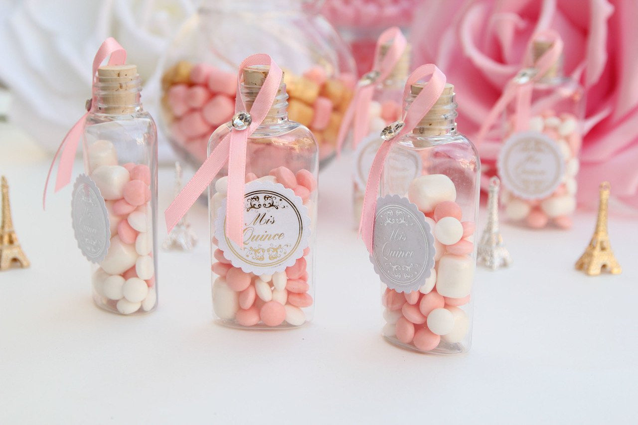 Mis Quinces Candy Favor Flask Bottles