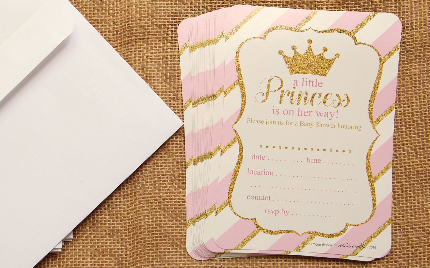 Princess Baby Shower Invitation with Envelop (Little Princess) (12 pieces) - Americasfavors