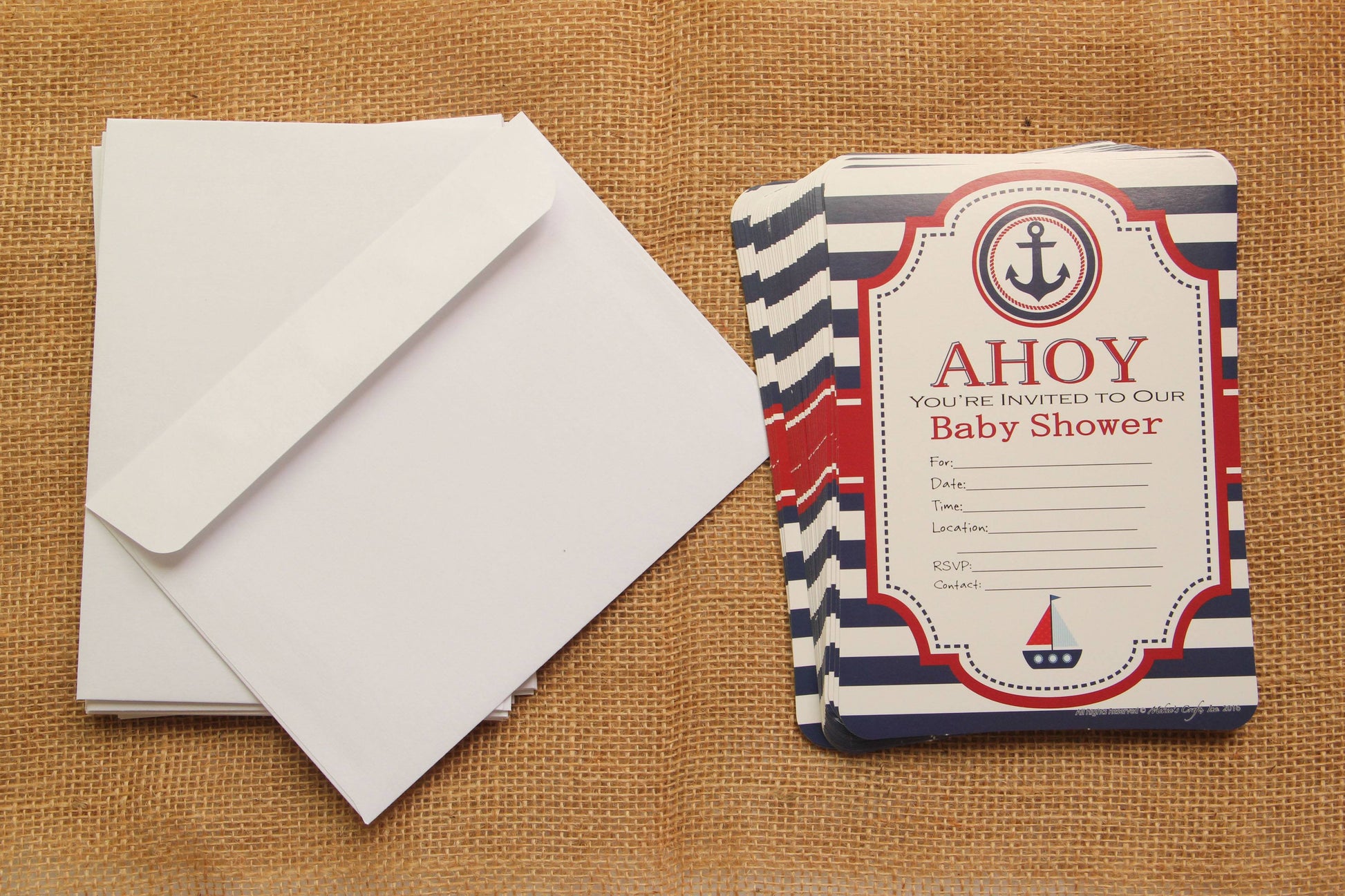 Nautical Baby Shower Invitation (Ahoy!) with Envelop (12 pieces) - Americasfavors