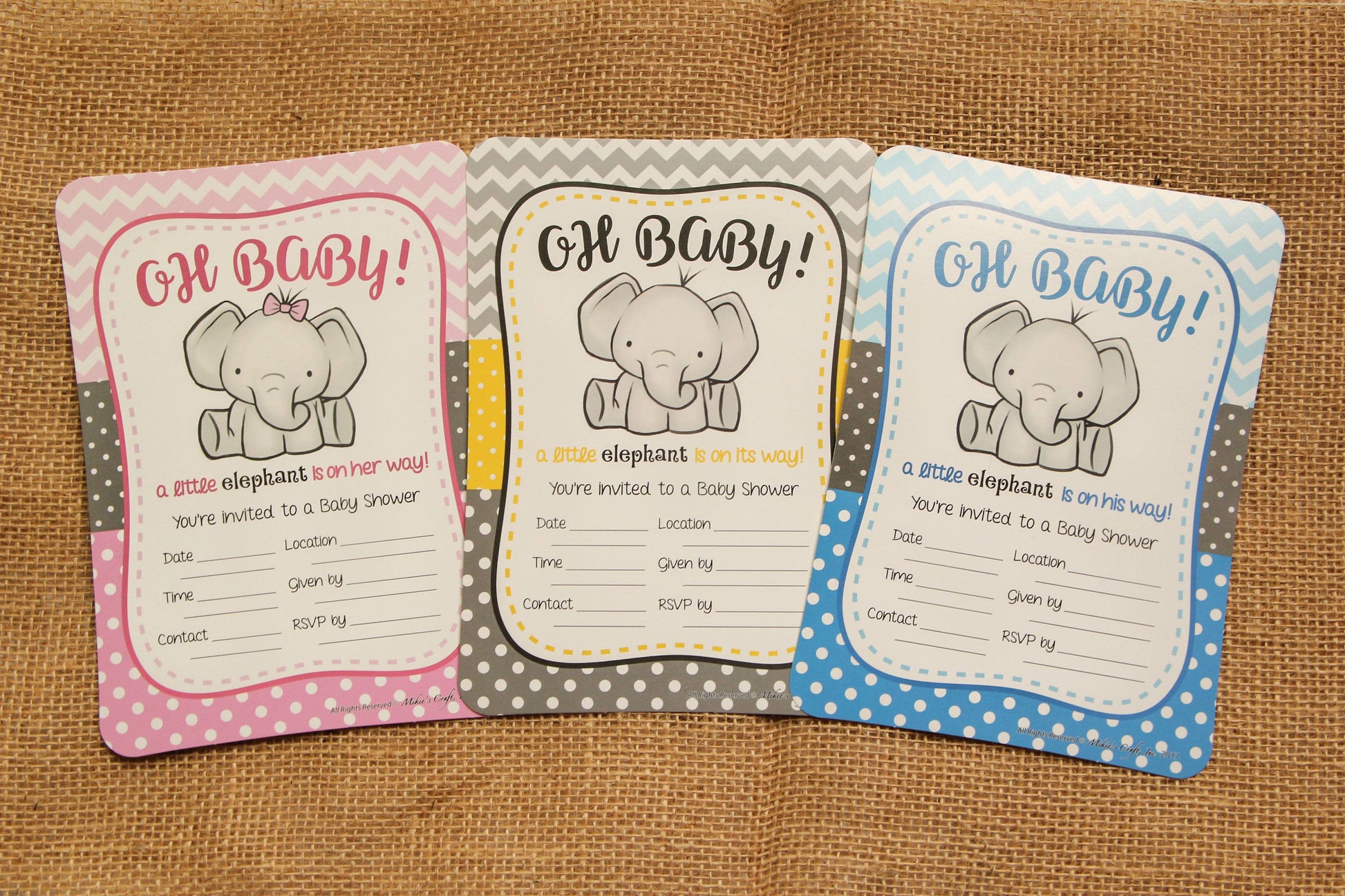 Elephant Baby Shower Invitations (12 pieces) - Americasfavors