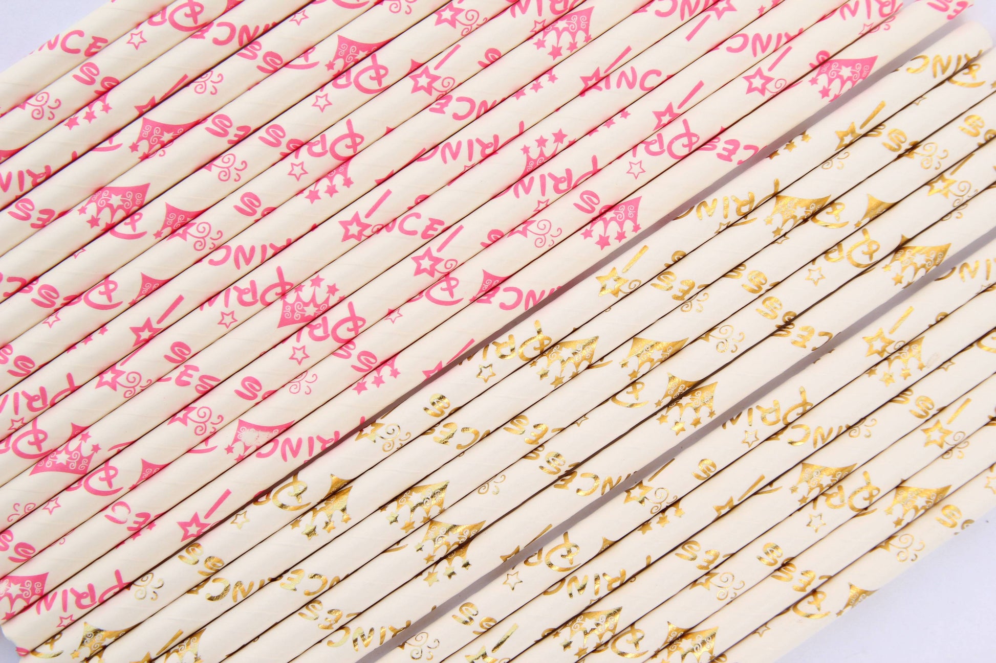 Pink & White Princess Crown Paper Straws (25 pieces) - Americasfavors