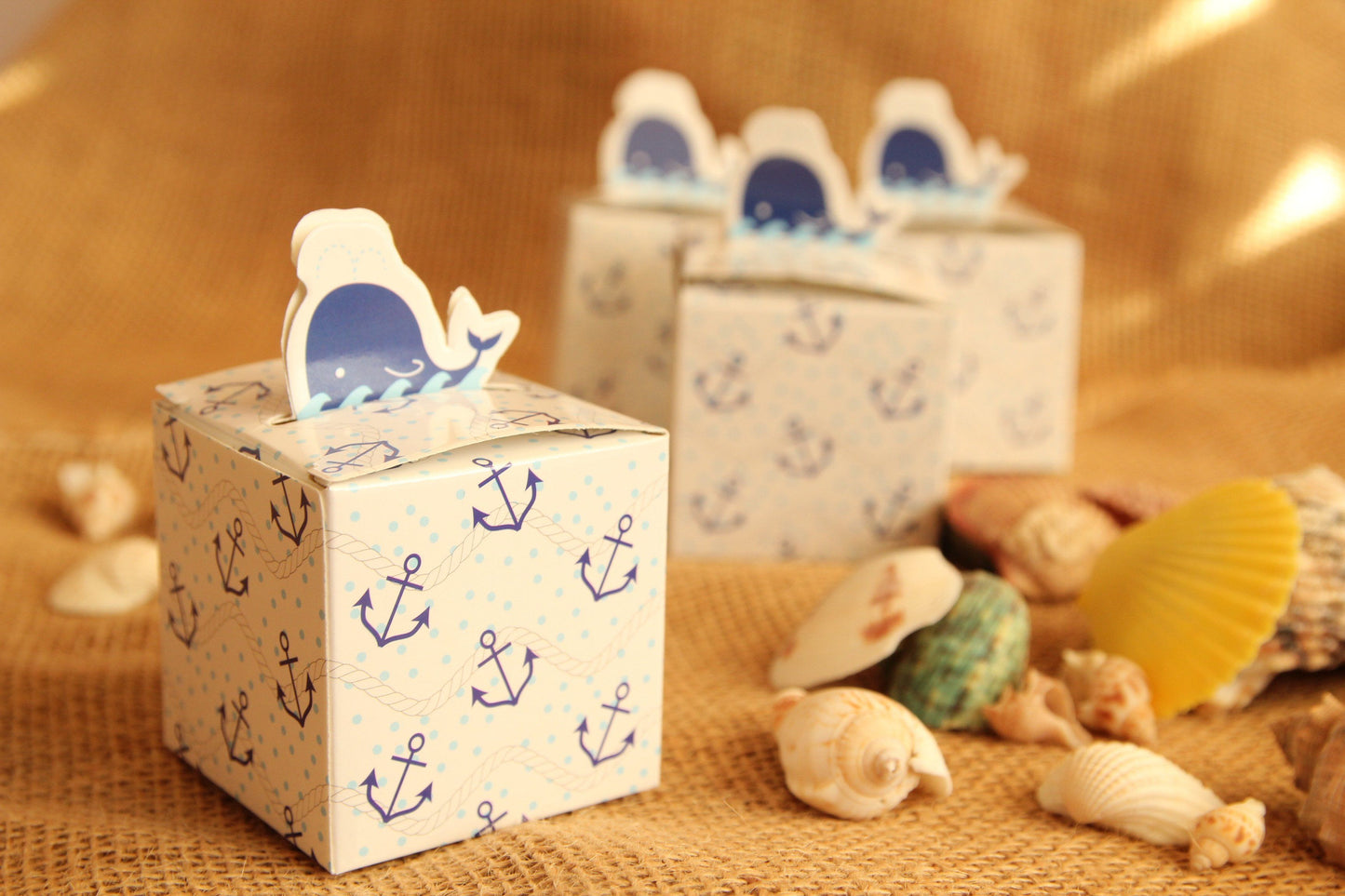 2.5" Nautical Whale Favor Box with Anchors (12 pieces)