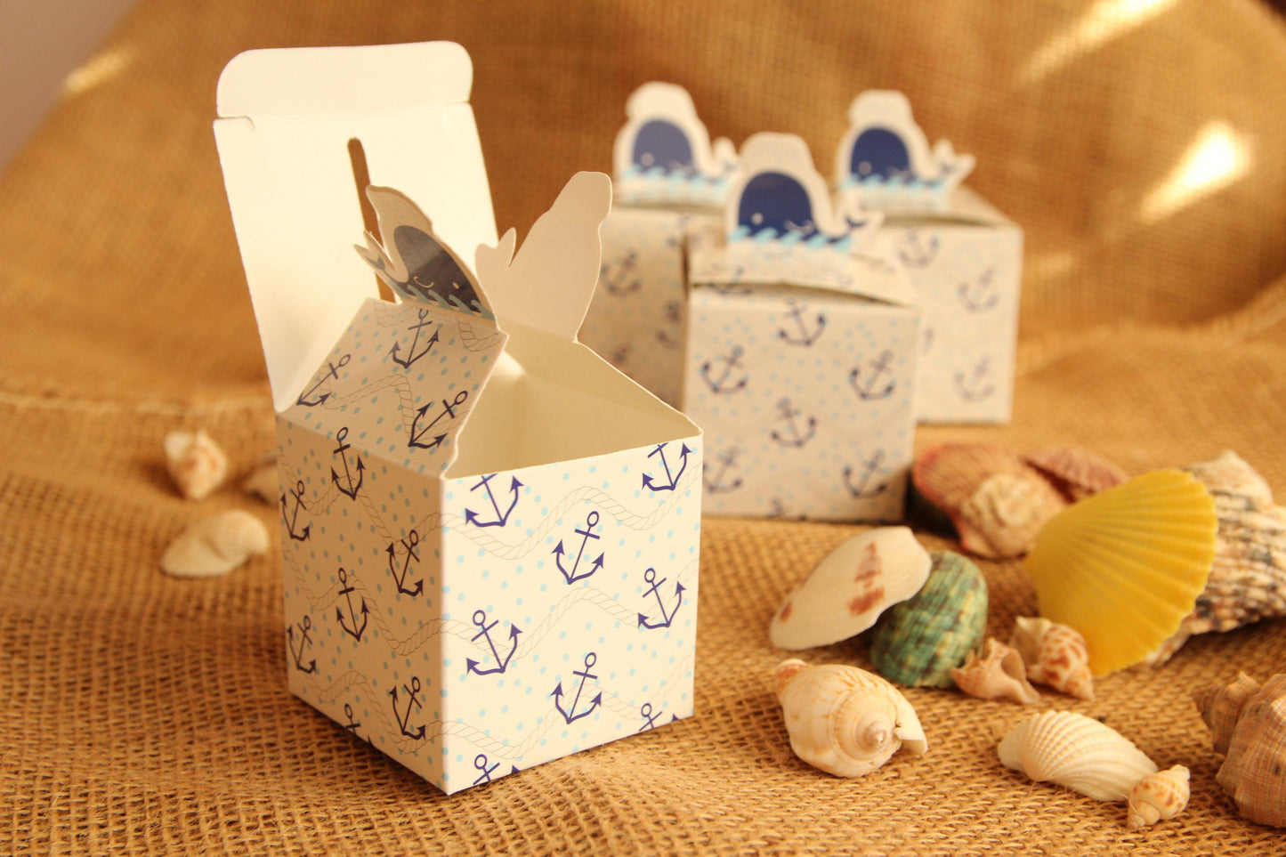 2.5" Nautical Whale Favor Box with Anchors (12 pieces)