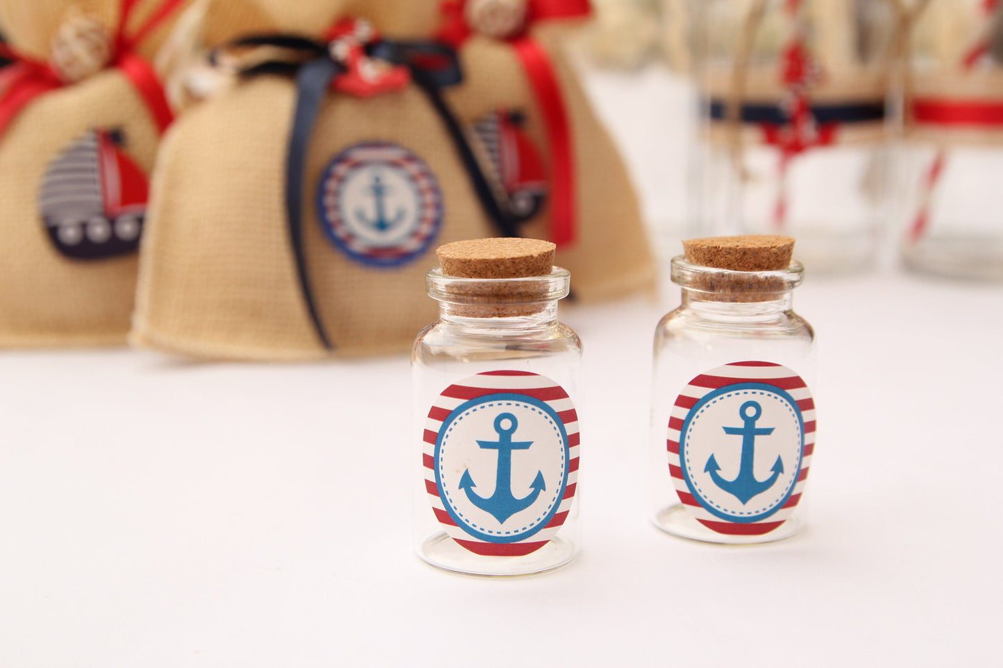 Nautical Anchor Stickers with Red & White Stripes