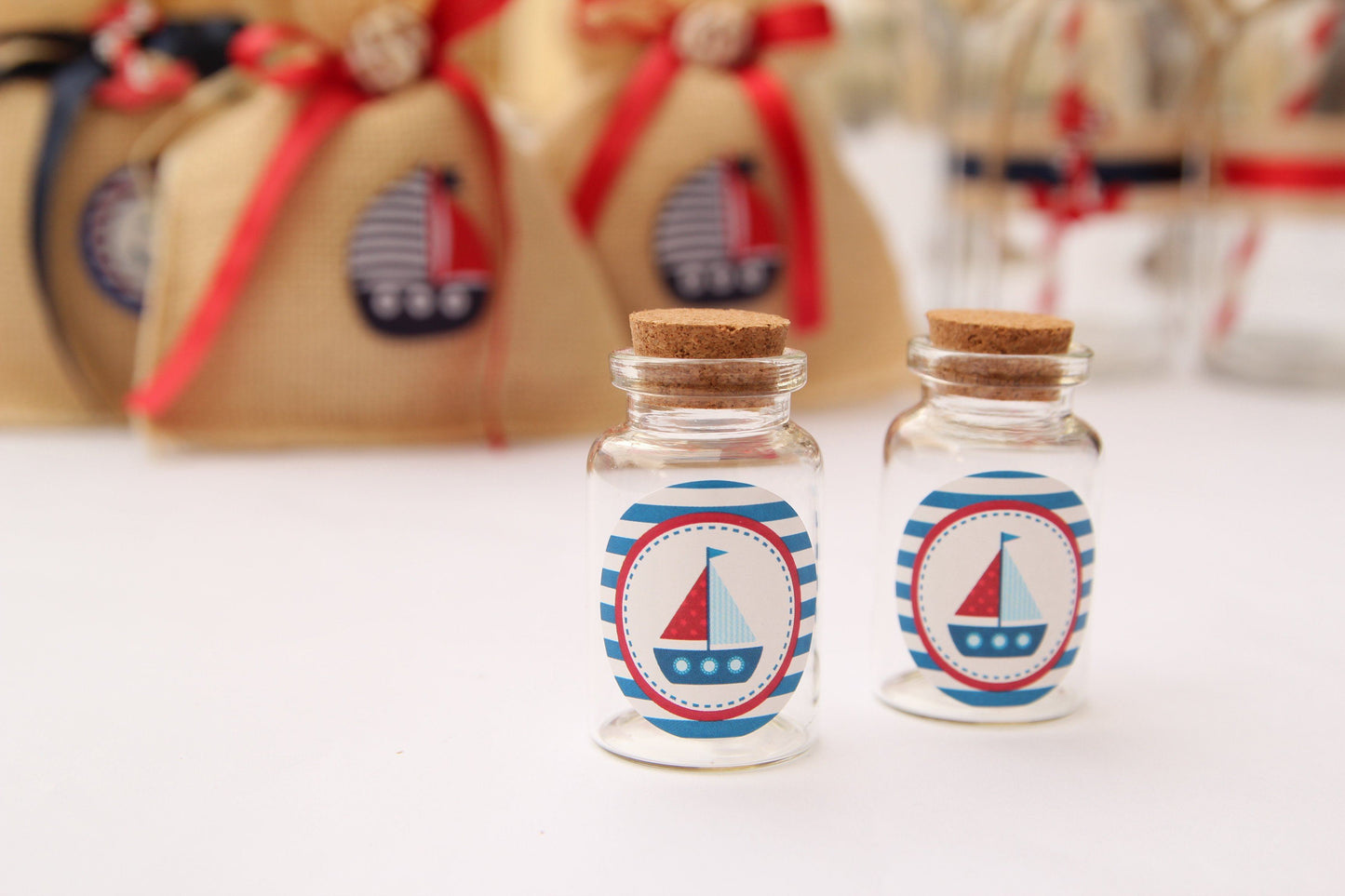 Nautical Sailboat Stickers with Blue Stripes