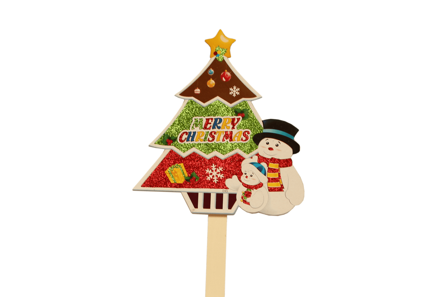 Snowman with Christmas Tree "Merry Christmas" Pick