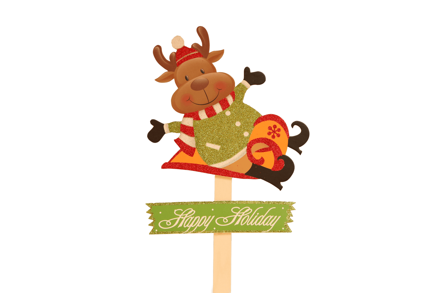 Christmas Reindeer with Sled "Happy Holiday" Pick