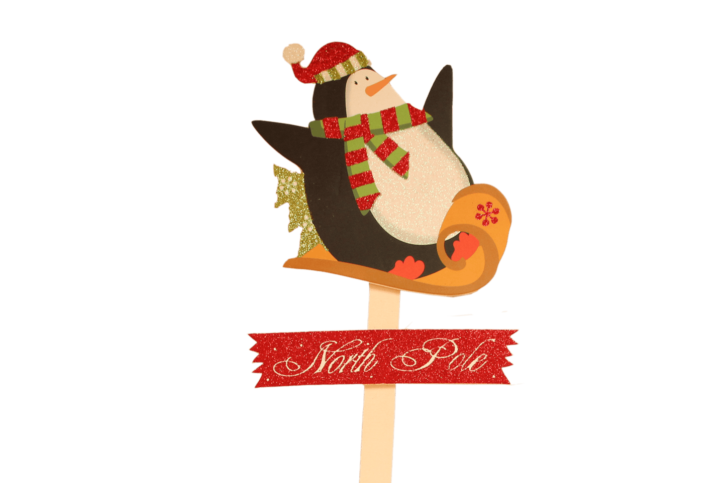 Christmas Penguin with Sled "North Pole" Pick