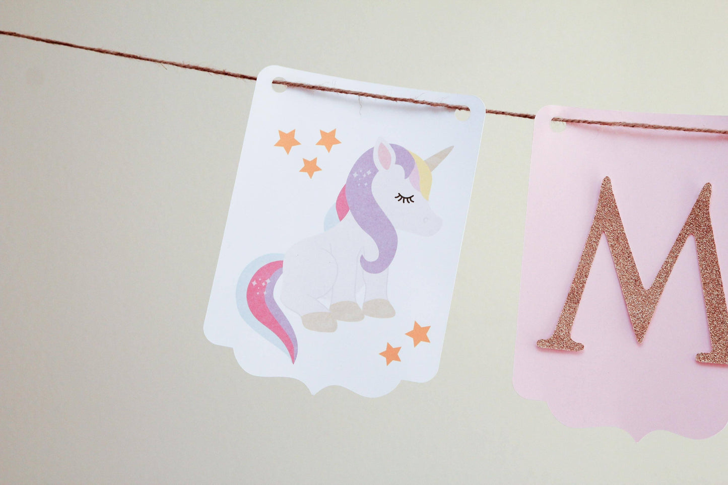 Sparkle Unicorn Banner with Gold Glitter Letters (Customizable)