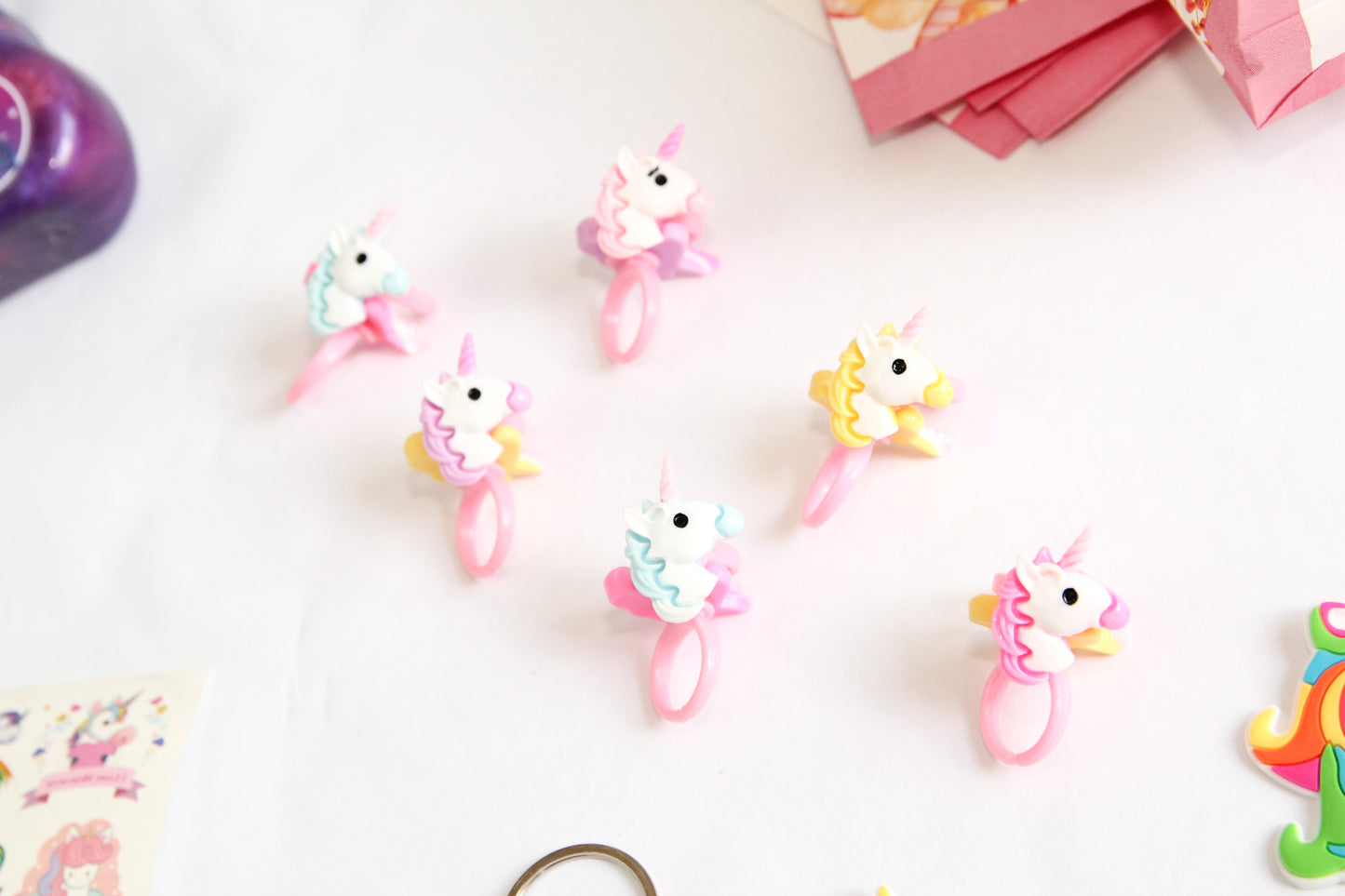 Unicorn Party Favors for Kids Bundle (12 of Each Item) Slime, Bags, Rings, Tattoo & Keychains