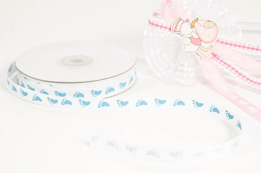 25 yards-Blue Grosgrain Baby Feet Ribbon 3/8"