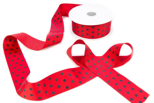 25 yard- Grosgrain Red & Black Polka Dot Ribbon 1.5"