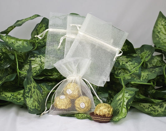 12 pcs-Ivory Organza Pouches 4"x 5"