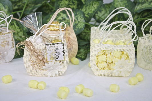 12 pcs-Daisy Purse Favor Bag Ivory