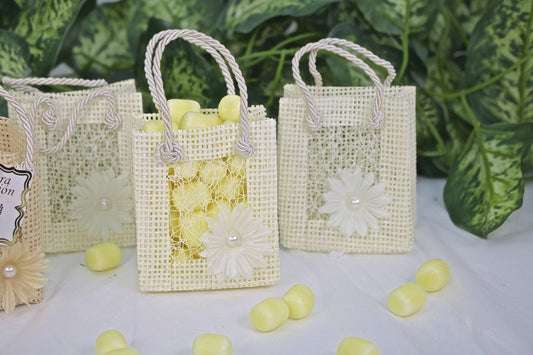 12 pcs-Square Tote Bag w/ Mesh Ivory