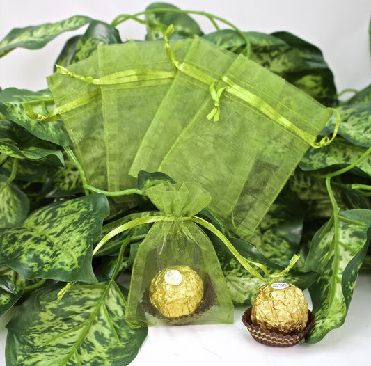 12 pcs-Leaf Green Organza Pouches 3"x 4"