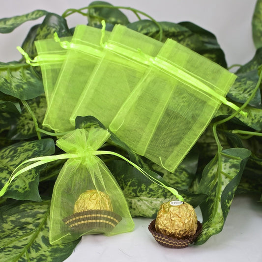12 pcs-Lime Organza Pouches 3"x 4"