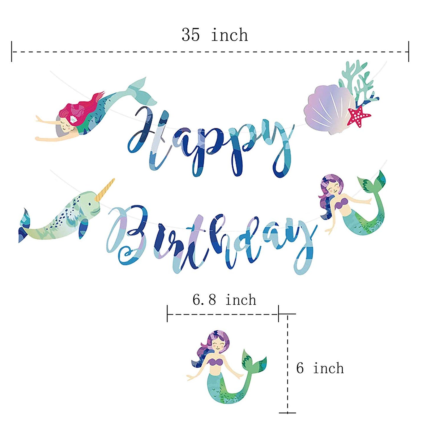 Under the Sea Mermaid Happy Birthday Decoration Banner