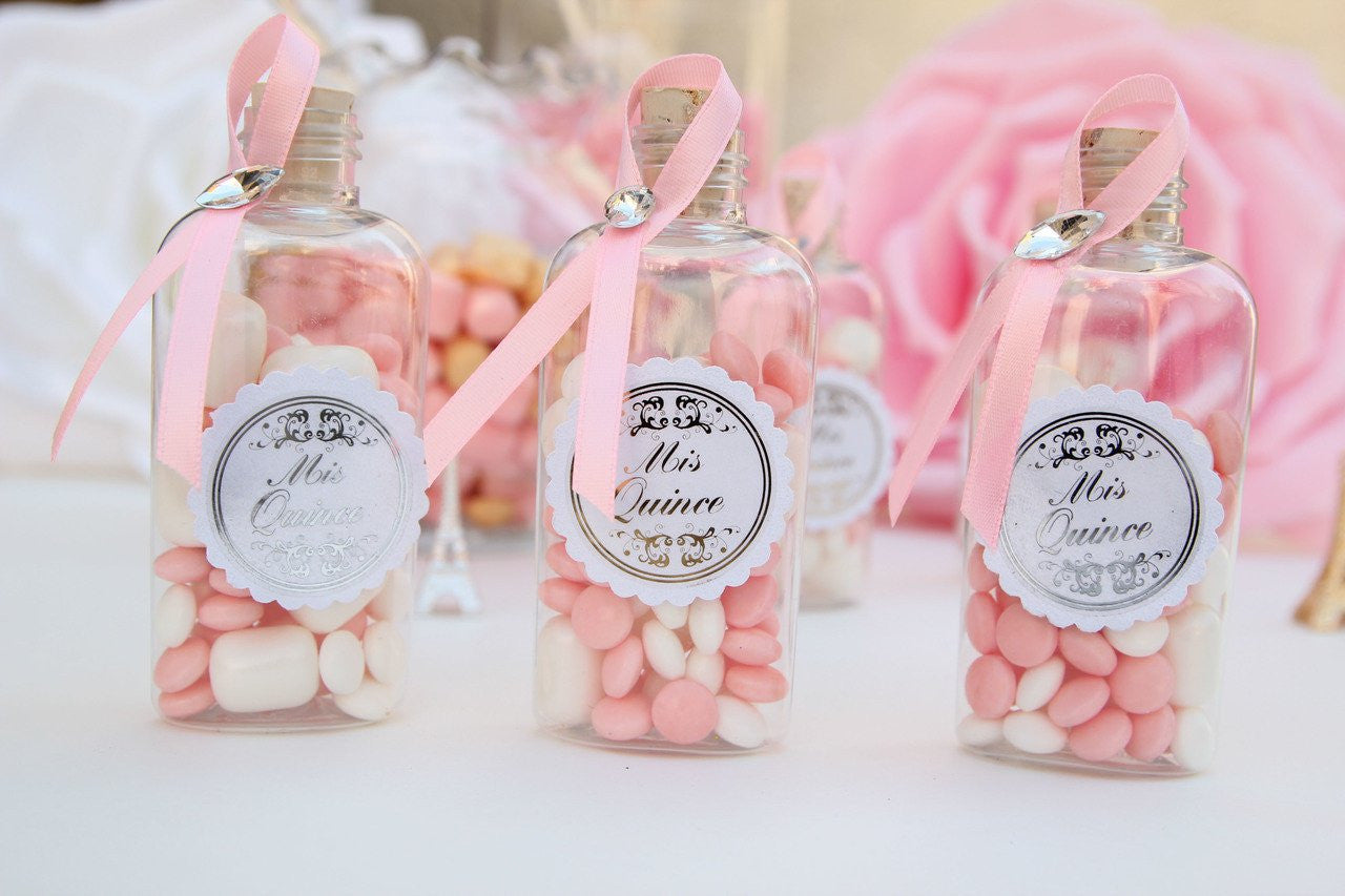 Mis Quinces Candy Favor Flask Bottles