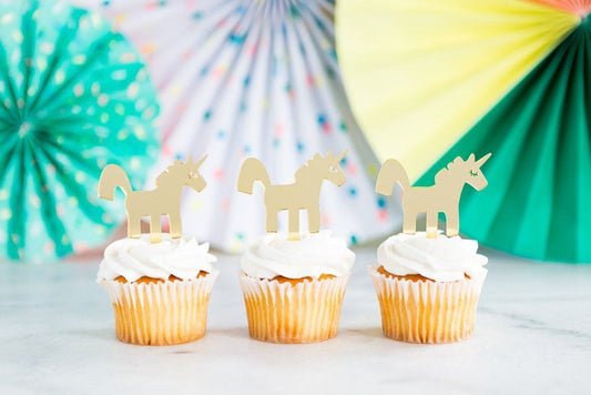 8 pcs - Acrylic Gold Unicorn Cupcake Toppers