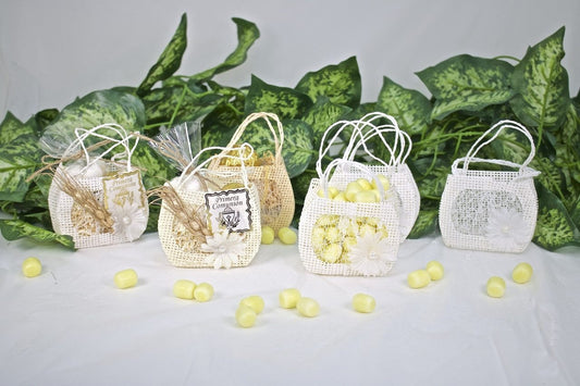 12 pcs-Daisy Purse Favor Bag Natural