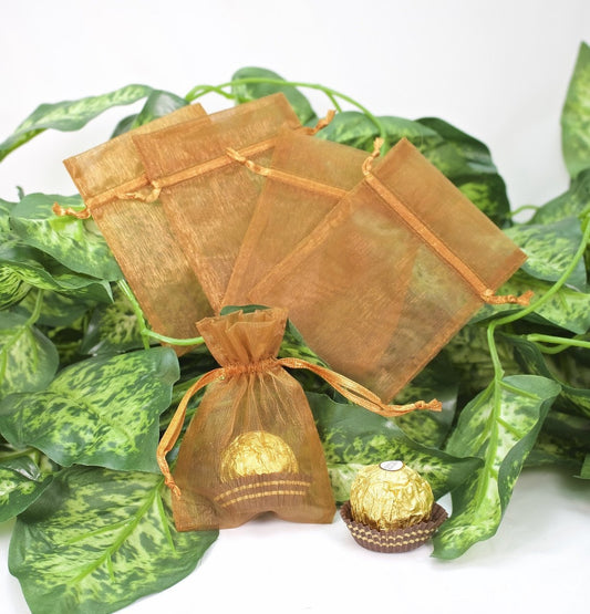12 pcs-Old Gold Organza Pouches 3"x 4"