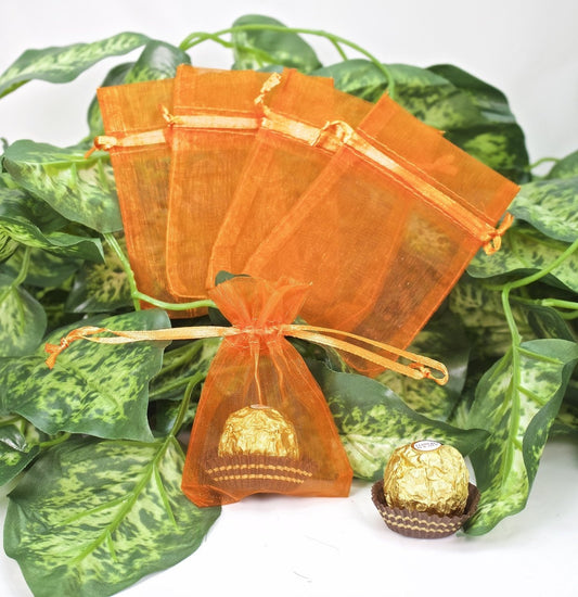 12 pcs-Orange Organza Pouches 3"x 4"