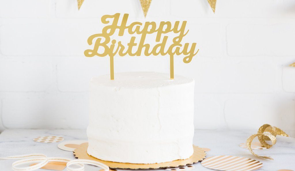 Gold Acrylic "Happy Birthday" Cake Topper