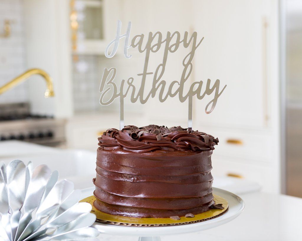 Silver Acrylic "Happy Birthday" Cake Topper